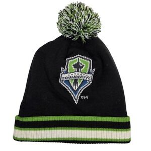 Seattle Sounders FC Adidas Logo Pom Beanie Black Green White MLS Soccer Fan gear